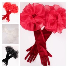 Women Velvet Ruffles Gloves Long Opera Retro Wedding Evening Party Dress