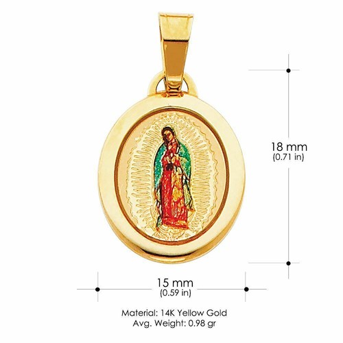 14K Yellow Gold Religious Enamel Lady of Guadalupe Pendant for Necklace Chain - Picture 2 of 4