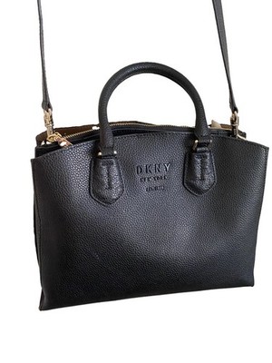 DKNY Black Pebbled Satchel Top Handle, Detachable Crossbody Strap Zip Bag