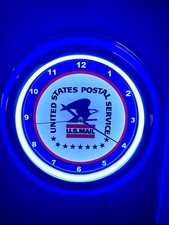 USPS OldLogo Post Office Postman Letter Carrier Neon Style Retro LED Clock Sign