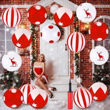 Leyndo 18 Pcs 9 Inch Inflatable Christmas Balls PVC Outdoor Christmas Decorat...