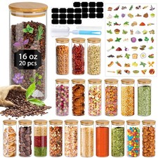 16 oz 20 pcs Glass Jars with Bamboo Lids, Stackable Clear Food Storage Jars, ...