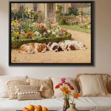 Oil Painting Cocker Spaniel Canvas Print Dog Artwork Vintage Garden Dog Decor