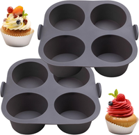 Silikon Muffinform, 4 Mulden, 2Er Set, Grau, Antihaftbeschichtet, FüR Cupcakes U