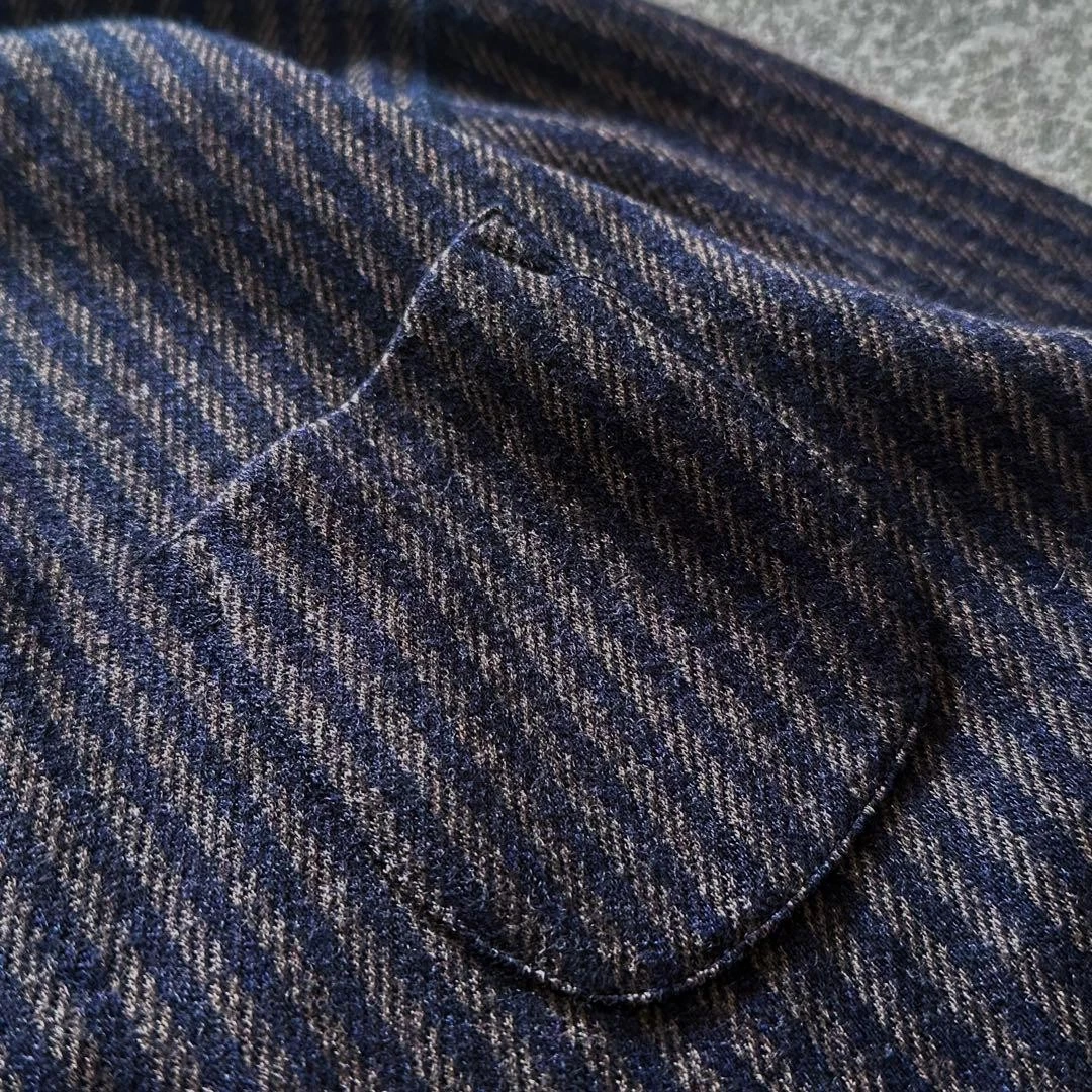 45R Jacket Band Collar Stripe Jersey Twill Stretch Wool Outerwear Excellent - product detail image 6