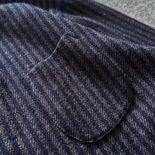 45R Jacket Band Collar Stripe Jersey Twill Stretch Wool Outerwear Excellent image 6