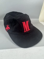 Vintage Marlboro Black Strapback Hat Red M Logo Made in Taiwan