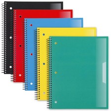 5 Spiral Notebooks, Wide Ruled, 8X10.5, Plastic Cover, 100 Sheets, Multicolor