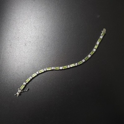 Peridot Weißtopas Tennis Edelstein Sterling Silber 925 Kette Armband 