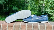 NWOT SWIMS Men's Size 12 Boat Loafers Laced Waterproof Washable Shoes Blue/White