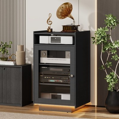 5-Tier Media Console LED Lighting & Glass Doors All-In-One AV Stand