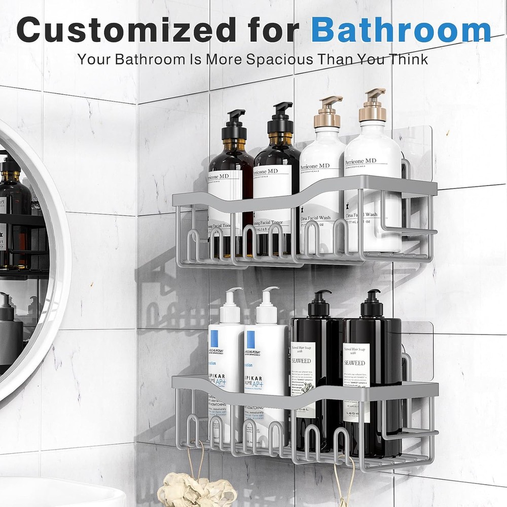 Shower Caddy 2 Pack,Adhesive Organizer for Bathroom 2 PACK, Light Grey