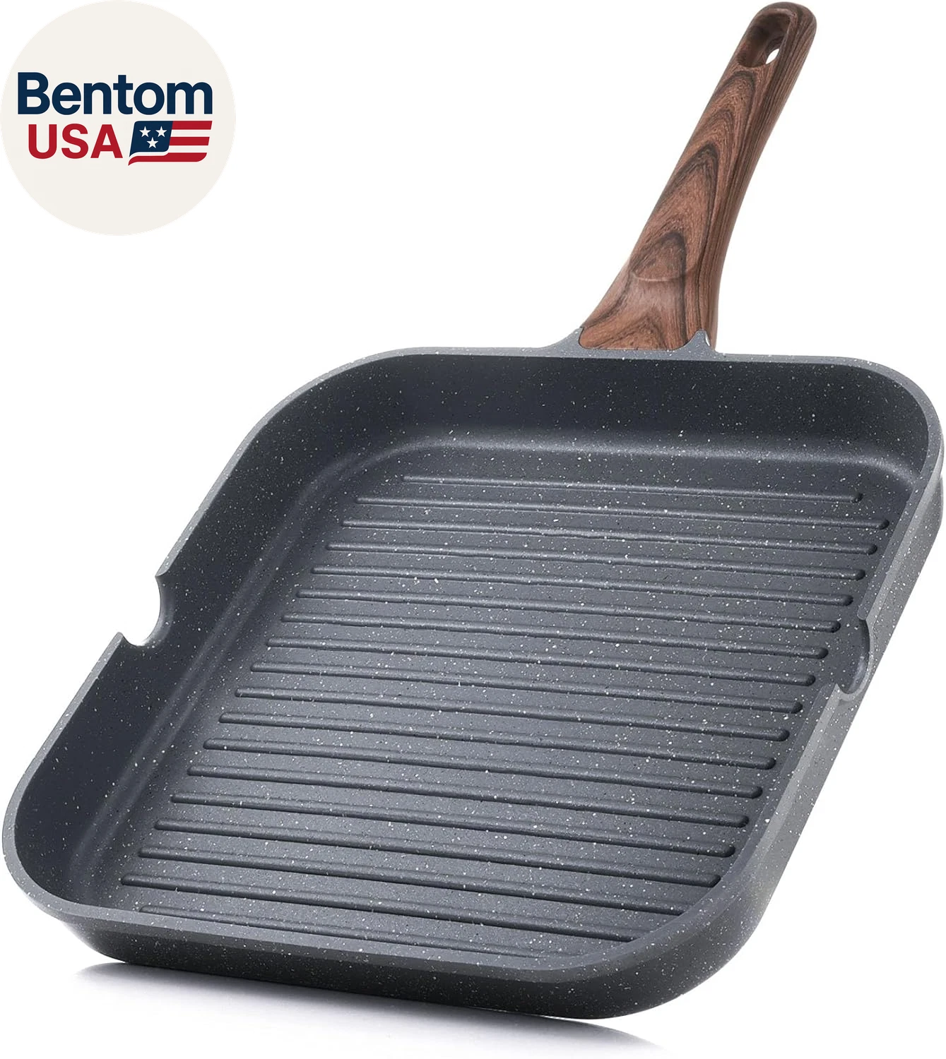 Nonstick Grill Pan for Stove Tops, Versatile Griddle with Pour Spouts, Square Bi