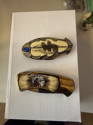 Wolf Folding Knife Set Wolves And American Indians