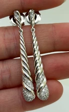 DAVID YURMAN Sterling Pave Diamond Willow Cable Earrings