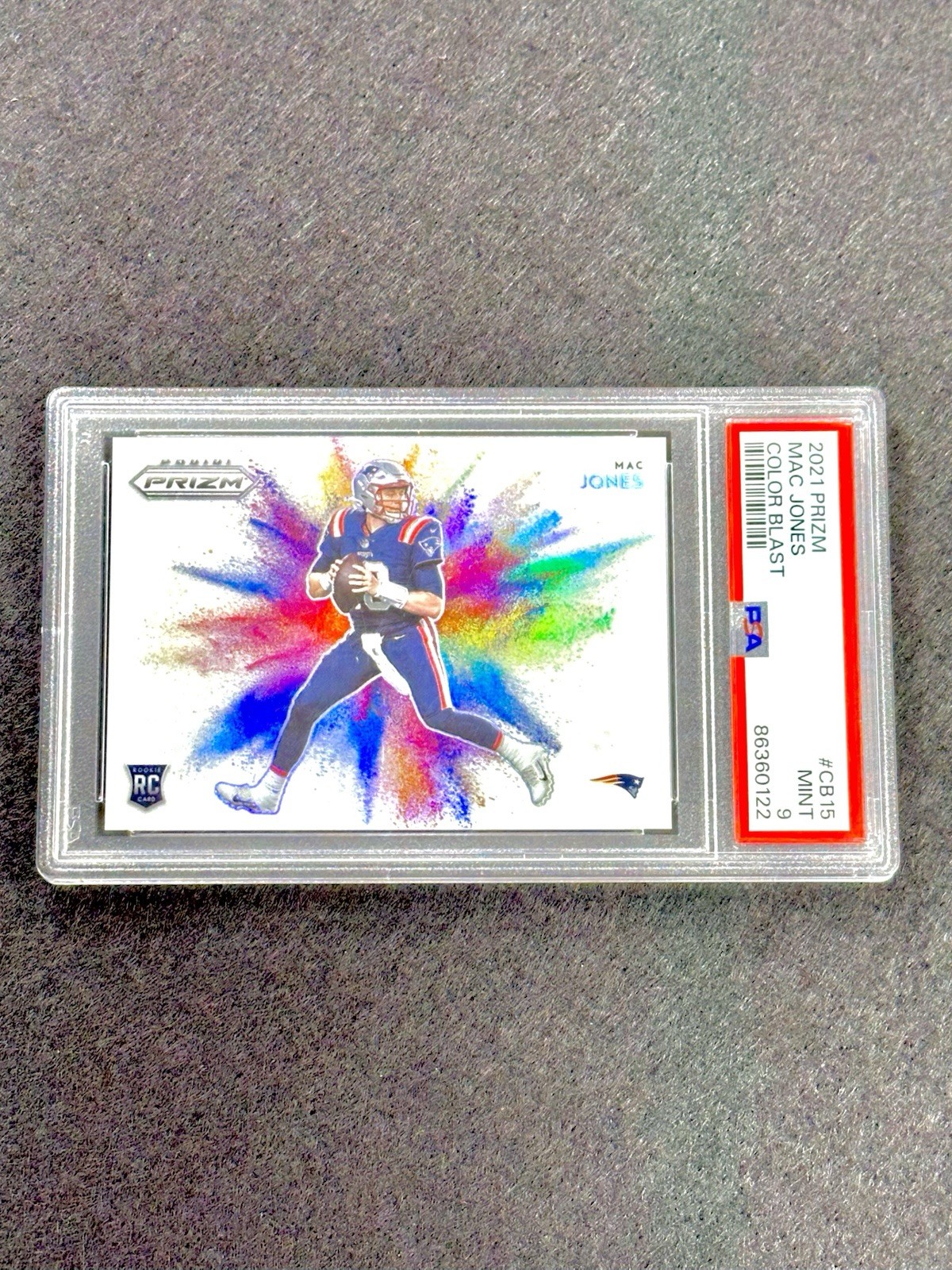2021 Panini Prizm MAC JONES Rookie Color Blast Prizm #CB-15 RC PSA 9 - POP 5
