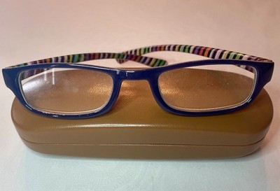 ArtMinds Reading Glasses, +1.00 Blue w/Multi-Colored Striped Temples w/Case