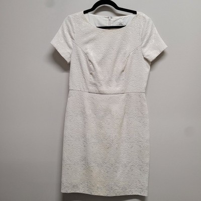Trent Nathan Event Cream Jacquard Sheath Dress AU12 Paisley Pattern Short Sleeve
