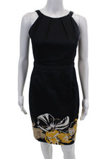 Tahari Womens Floral Print Sleeveless Sheath Dress Navy Blue Yellow Size 6