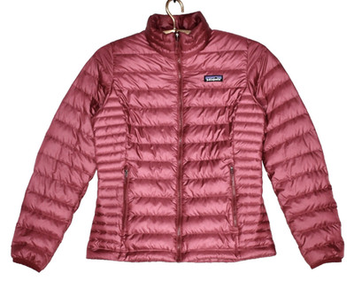 PATAGONIA Goose Down Sweater Jacket Women Size Small Drumfire Red Burgundy 84683