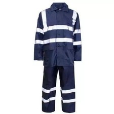 Image of Hi Vis Waterproof Rain Suit Jacket Trousers Reflective Workwear Set EN ISO 20471