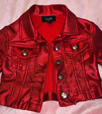 I.N. Girl Red Shiny Long Sleeve Cropped Jacket 2 Pockets Girls Size 4 Stretchy
