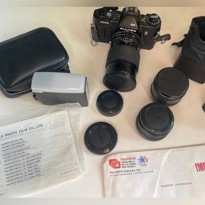 Fujica AX-3 Black & Chrome 35 MM Camera With X-Fujinon 1:1.9 f-50mm FM 3 Lenses