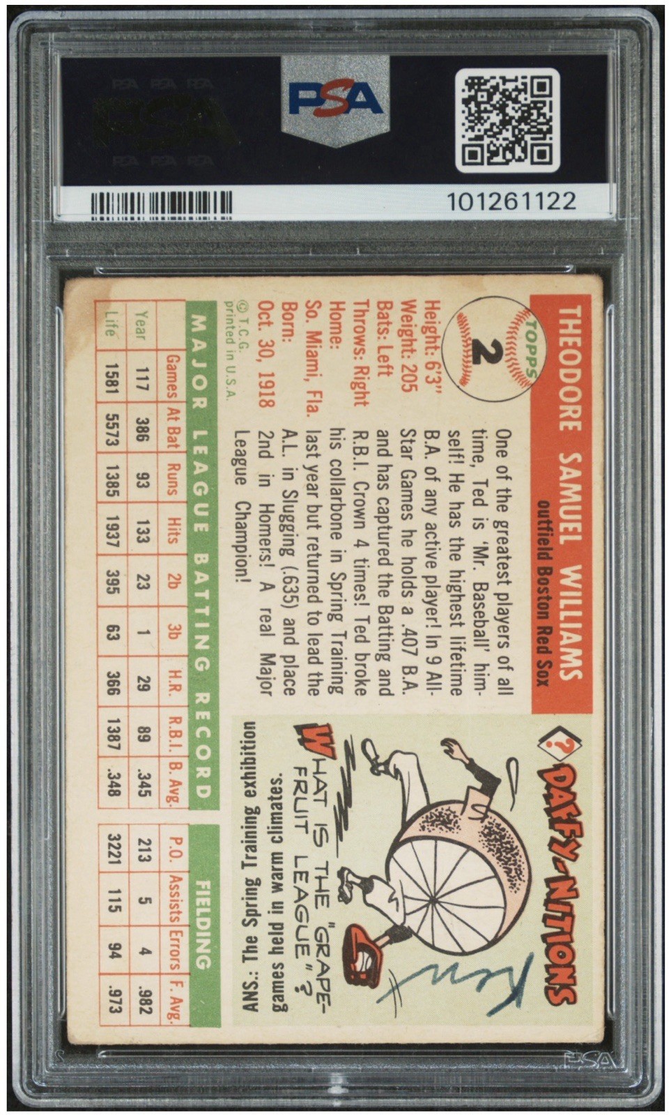 1955 Topps - Ted Williams #2 PSA 1.5 view 2