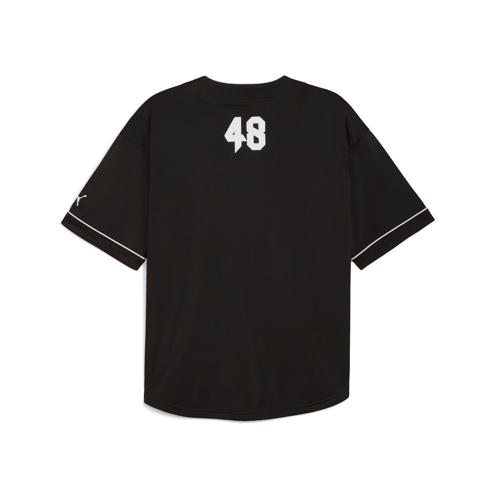 PUMA Oversized V Neck Short Sleeve Baseball Jersey Mens Black