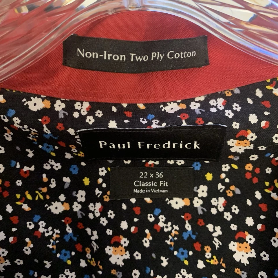 Camisa de vestir Paul Fredrick para hombre 22x36 sin planchar dos capas de algodón calce clásico floral Foto 3 de 4