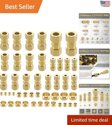 Versatile 46-Piece Brass Compression Fitting Assortment - 1/8'' to 1/2''