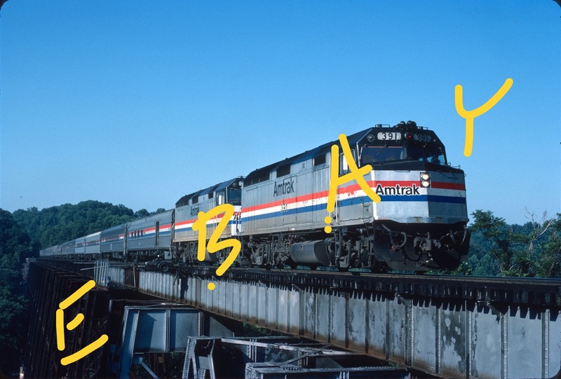 Amtrak AMTK F40PH James River Viaduct Lynchburg VA 1987 Original Kodachrome