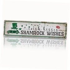 Retro Tin Metal Sign, Irish Kisses Shamrock Wishes, St Patrick  s Day Wall Art,