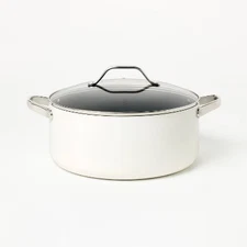 8qt Nonstick Ceramic Coated Aluminum Wide Stock Pot Cream - Figmint