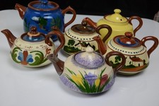 TORQUAY POTTERY: 6 TEAPOTS - Watcombe, Aller Vale, Hele Cross (1880's) :      16