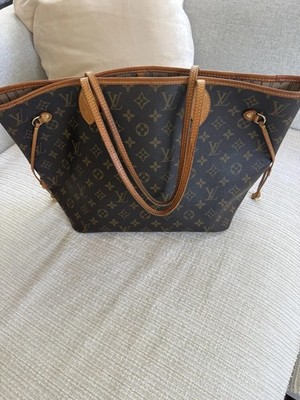 Louis Vuitton Neverfull Monogram Brown Tote Double Handles Inner Pockets Gold