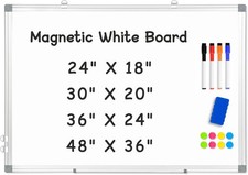 Double-Sided Magnetic Whiteboard, 30" x 20" Dry Erase Board, Aluminum Frame