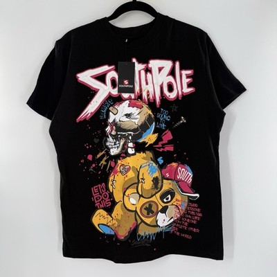 Southpole Shirt Black Spray Paint Graffiti Graphic Y2K Teddy Bear