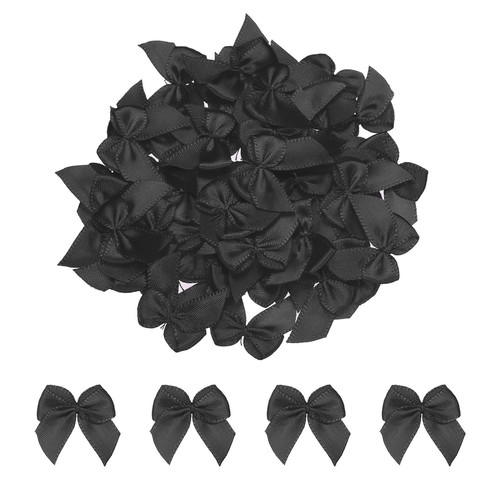 100Pcs Mini Ribbon Bows 1" Mini Fabric Satin Ribbon Flower Bows Black