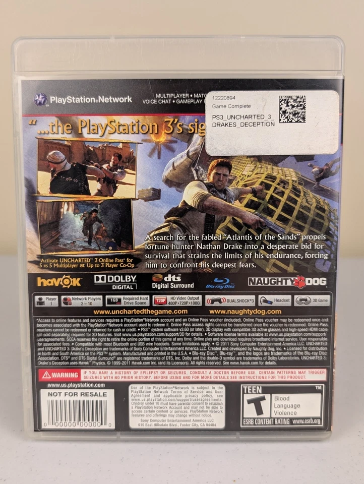 Uncharted 3 Drake's Deception(PlayStation 3 PS3)➡️CIB - Tested - Near Mint 📀! - Image 2 of 4