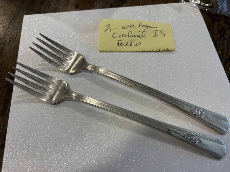Wm. Rogers Lot of 2 Overlaid Silver Plated Forks, Floral Handle