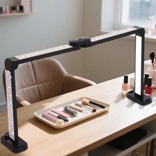 Large Half-Moon Light for Nail Desk with Phone Holder, Black with Diamonds