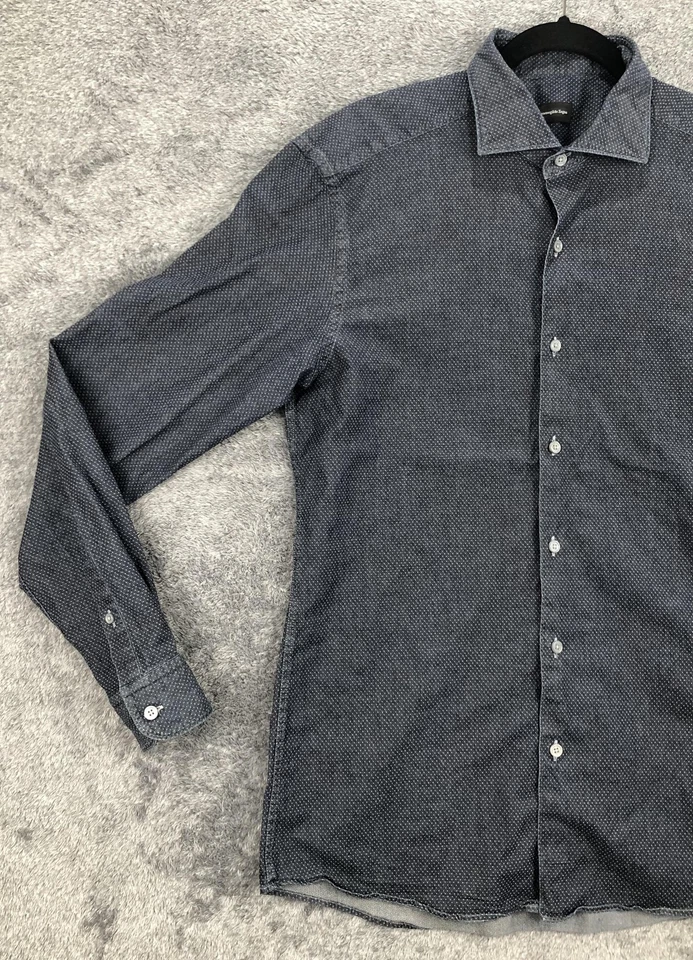 Camisa Ermenegildo Zegna Para Hombres Grande Azul Patrón de Lunares Vestido Manga Larga Elastizado Foto 2 de 4