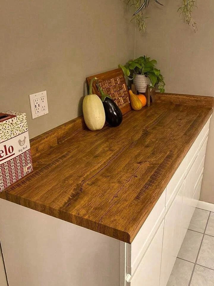 Glossy Oak Wood Grain Vinyl Wrap Self Adhesive Kitchen Worktop Counter Sticker - Image 3 of 4