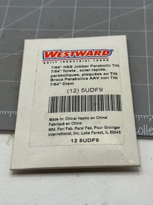 WESTWARD Jobber Length Drill Bit: 7/64'', 135° Split Point, TiN-Coated HSS- 12PK