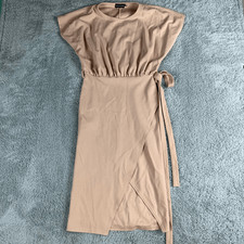 PrettyLittleThing Women's Coquette BodyCon Dress 10 Blush Pink Belted Crossover