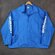 Vintage Subaru Cycling Jacket Auburn Sportswear Blue Nylon XL Made in USA Snap