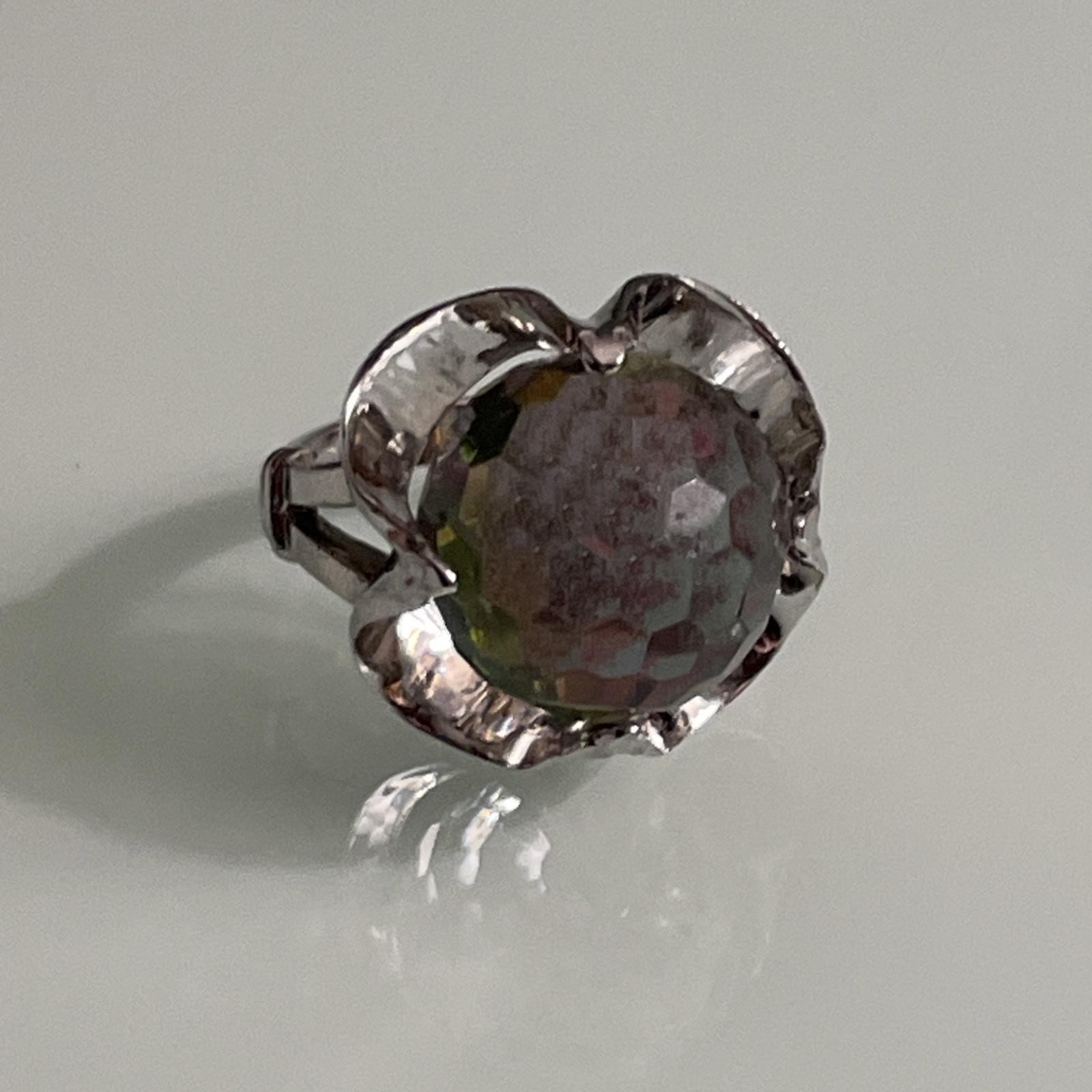 925 Watermelon Rhinestone Ring Size 4.75 Sterlin Silver Statement Cocktail Disco