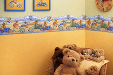 TEDDY BEAR SHAPED NURSERY CHILDRENS WALLPAPER BORDER SELF ADHESIVE 5m X 21cm NEW