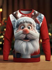 3D Christmas Sweater Jumper Funny Santa Reindeer Unisex Holiday Party Sweatshirt